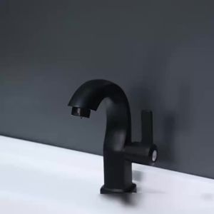 Modern Single Hole Bathroom Sink Faucet with Side Spray Matte Black Valve Ergonomic Curved Nozzle Easy to Install