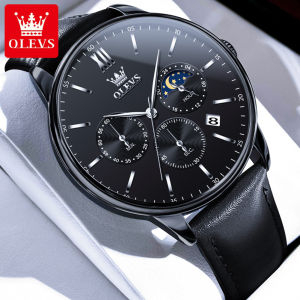 OLEVS official original authentic brand mens watch waterproof casual luxury fashion business multi-functional sun and moon phase calendar quartz watch strap as a gift for boyfriend