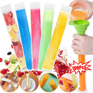 50/100Pcs Self-Sealing Disposable Ice Bag Yogurt Ice Cream Popsicle Bags Summer Party Juice Freezer Tube with Funnels Kitchen Gadgets