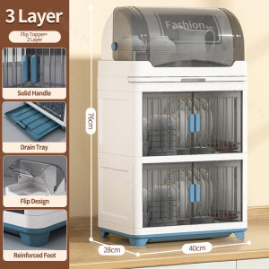 Dish Rack Organizer Cabinet Multifunctional Kitchen Tableware Cupboard Storage Rack With Cover Dish Drain Cabinet with Drawer Plate Organizer