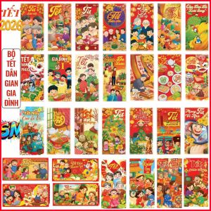 Combo 100 &50 Bao Lì Xì Tết Dân Gian Gia Đình Lì Xì Tết Trang Trí Doecor Ngày Tết
