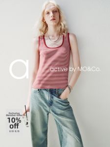 MO&Co. | Stripe Stretch Cotton U-Neck Vest