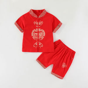 Baby Boy Summer Outfit One Year Old Ceremony Clothes Cotton Hanfu Childrens Cheongsam/Tang Suit Baby Set for Boys One to Three Years Old