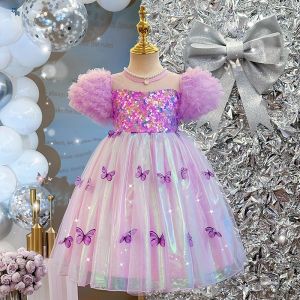 Princess Dress with Butterfly Wings Bubble Sleeve Performance Baby Girl Summer Fashionable Dress Childrens Clothing Skirt