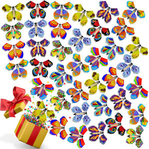 5/1pcs Magic Flying Butterflies Wind Up Toy in The Sky Bookmark Greeting Cards Rubber Band Powered Kids Magic Props Surpris Gift