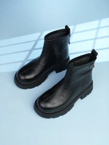 Josiny | Black British Style Boots Thick Sole Coarse Heel