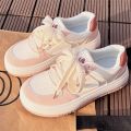 IELGY White Pink Casual Sneakers Women's Student Versatile Cute Thick Sole. 