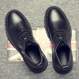 Mens Martin Shoes Spring Autumn High Top Breathable Leather mid Top Workwear Shoes Korean Style Versatile British Style