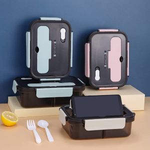 1500ml Portable Three Grid Lunch Box With Fork And Spoon Kids Students Adult Office Bento Box Microwave Food Storage Container