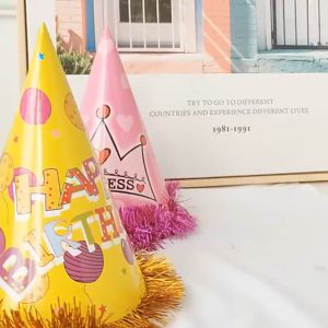 UMI Party Hats Happy Birthday Party Decoration Shine Cone Cap Bronzing Hat Kids Children Adult Hari Jadi Kanak Topi 生日帽