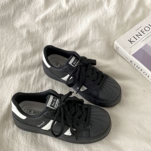 Đế Dày Màu Hồng Vỏ Lớp Ngoài Đầu Thoải Mái Giày Nữ Mùa Xuân Mùa Thu Đa Năng Đơn Giản Trắng Giày Sinh Viên Phong Cách Riêng Biệt Giày Thể Thao Giải Trí