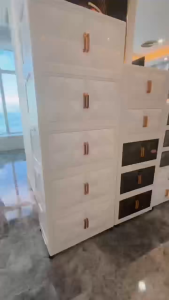 Stackable Plastic Box 50CM/65CM Foldable Storage Cabinet with Wheels Wardrobe living room snack storage box