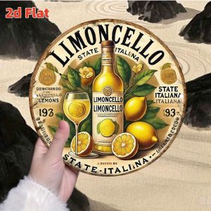 2D Italian Lemon And Wine Wood Circular Wall Decoration Art Hanging Signboard for Coffee Shop Bar Party Gathering