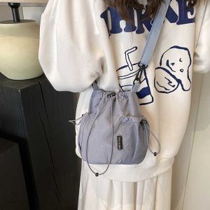 Korean Style Casual Mini Bucket Bag Crossbody Phone Bag Women Versatile Nylon Cloth Shoulder Bag Leisure Fashion Trend