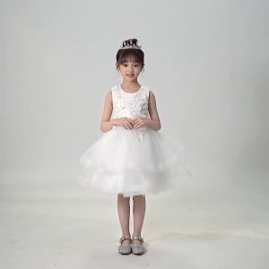 White Green Lace Flower Floral Summer Sleeveless Princess Dress Kids Bow Dresses For Flower Girls Wedding Party Birthday Short Dresses for 3 4 5 6 7 8 9 10 11 12yrs old
