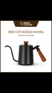 Bình rót cà phê cổ ngỗng 600ml Inox 304 loại dày tay cầm gỗ - Ấm Pour Over pha V60 Drip Coffee  | NERO COFFEE