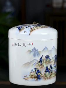 Chinese Style Porcelain Tea Canister Sealed Large Blue and White
