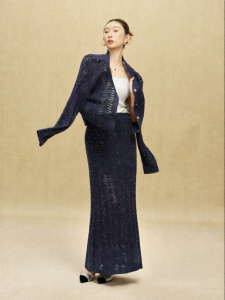 SUSHE | Luxe Glitter Mesh Cutout V-neck Knit Suit