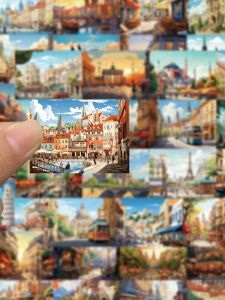 Decorative Building Stickers Waterproof Scenic Decals for Notebook Laptop Mobile Phone Case Decoration 50-Piece Set