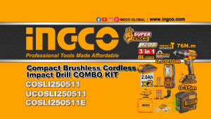 INGCO 3PCS 76NM IMPACT DRILL+LASER LEVELLER+70M DISTANCER SET COSLI250511