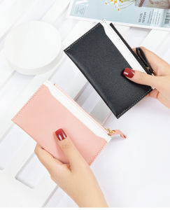 EMS fashion Zipper PU Wallet Purse with White Accent Two Color cute style good quality
