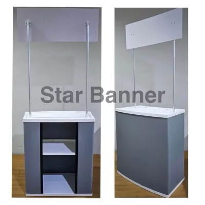 Polycounter segi (with header) | meja promosi | meja jualan | booth portable