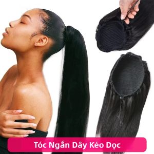 Tóc Giả Đuôi Ngựa Nối Tóc Người Thẳng Mượt Tự Nhiên Kiểu Buộc Dây Tóc Nối Remy Dành Cho Nữ Màu Tóc Tự Nhiên
