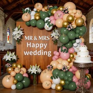 125Pcs Wedding Theme Balloon Set Sage Green and Pink - Includes White Olive Green and Gold Latex Balloons with 3D Butterflies - Perfect for Birthday Parties Weddings and Celebrations Party Decoration Kit | Butterfly-Themed Decoration | Durable P...