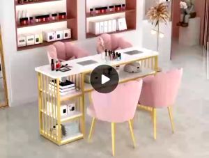 โต็ะทำเล็บพร้อมเก้าอี้2/4ตัวชุดโต็ะทำเล็บพร้อมเก้าอี้ ประกอบง่าย โต็ะทำเล็บหินอ่อนเลียนแบบ