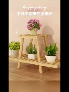 Elegant Solid Wood Multi-Tier Plant Stand for Balcony and Living Room - Ready Stock