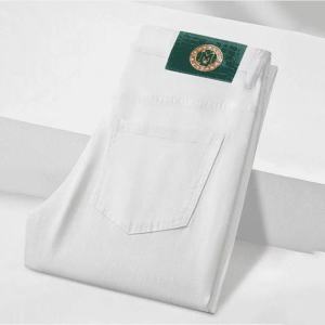 กางเกงยีนส์ทรงตรงผ้าขนแกะหนาสำหรับผู้ชาย ทรงสลิมฟิต กางเกงยีนส์ทรงหลวมสบาย ๆ สีขาว กางเกงขายาว ฤดูใบไม้ร่วง/ฤดูหนาว คอลเลกชั่นใหม่