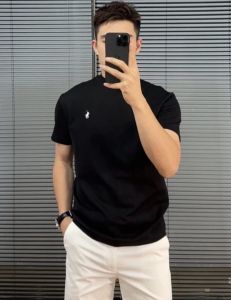 Áo Thun Ngắn Tay Cổ Tròn Thêu Cao Cấp Cotton Vải Bông Ôm Vừa Vặn Phong Cách Hàn Quốc Thoải Mái Áo Dành Cho Nam Giới Thoáng Khí Mặc Mùa Hè