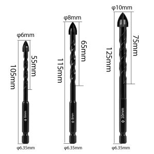 ZEO 6/8/10mm Cross Hex Tile Ceramic Drill Bits for Glass Ceramic Concrete Hole Opener