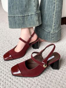 Giày Cao Gót Đế Xuồng Hở Mũi Phong Cách Retro Cho Nữ Mùa Hè 2025 Giày Cao Gót Màu Đỏ Đế Dày Thoải Mái Cho Phụ Nữ