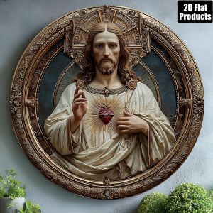 CIFbuy | Sacred Heart Jesus Round Metal Wall Sign - 8x8 Inch Religious Iron Plaque for Home Kitchen Bar Cafe Office Decoration Vinta