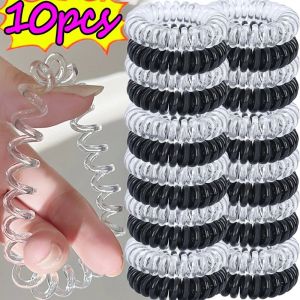 10Pcs Telephone Cord Elastic Hair Rope Simple No Trace Black Spiral Hair Tie Strong Hold Waterproof HairBand Coil Headwear