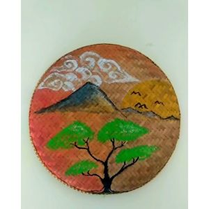 Tampah Bambu Jumbo Lukis Diameter 50 cm / Tampah Dekorasi Hiasan Dinding Gambar Pemandangan