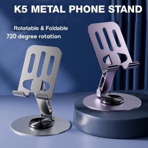 K5 Foldable Tablet Mobile Phone Desktop Phone Stand for iPad iPhone Samsung Desk Holder Metal Stand Support Up to 10 inches 360º Rotation Uninterrupted View Slip-proof