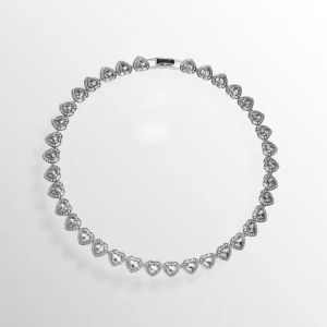 💖Swarovski💖(New)Ariana Grande x Swarovski Tennis Silver Mixed Cut Heart Shape White Diamond Pendant Necklace S925 Sterling Silver Womens Fashion Necklace Hypoallergenic Non-allergenic Valentines Day Gift Birthday Gift for Girlfriend Bestie