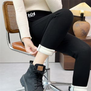 Huiyige Fall and Winter Womens Velvet Padded Leggings Elastic Waist High Waist Skinny Pants K-style Silm Stretch Fleece Boot Pants