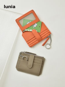 Lunia First Layer Cowhide Hanging Key Card Holder Multifunctional Zipper Wallet Leather Driving License Elephant Gray Card Clamp
