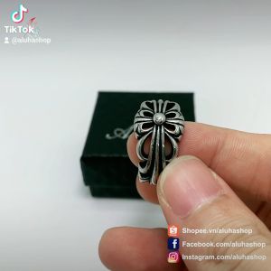 Nhẫn Titan không rỉ Chrome Heart Double Floral khắc trong siêu đẹp có size nữ - R105 - Aluha