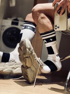 D.M Mens Socks Fashion Stocking Sports Soccer Socks Letters Fashion Trendy Socks Stockings Towel Bottom Thickening Sweat-Absorbing