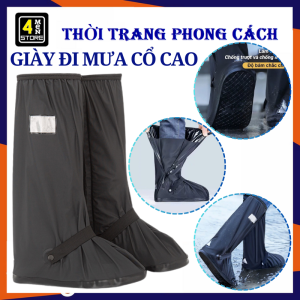 Ủng Đi Mưa Cổ Cao  Giày Đi Mưa 2 Lớp Khóa Kéo Đế Cao Su Chống Trượt Siêu Bền  Bọc Giày Lội Nước - Vỏ Bọc Giày Đi Mưa Chống Nước Tiện Lợi Nhiều Size