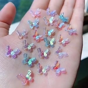 8Pcs Hiasan Kuku Aurora 3D Kupu-kupu Ganda Aksesoris Nail Accessories Dekorasi Nail Art