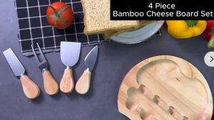 Premium 4 Piece Bamboo Cheese Cutting Board Set - Natural Cheese Board Knife Set Serving Tray and Platter