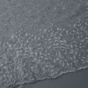 Set Dress Kebaya Lamaran Pengantin Bridesmaid Bordir Cabut Mewah Murah + Furing Tile Bordir Mutiara warna Silver di Jual per 0.5Meter