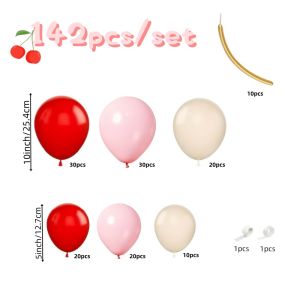 142 Red Cherry-Themed Balloons Featuring an Arch Design Including Stylish Thick Latex Balloons in Red Pink and White a Stri