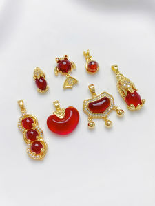 14K Gold-Plated Color Retention Ruby Bell Lock Pi Xiu Pendant Small Pendant DIY Handmade Bracelet Decorations Material Accessories
