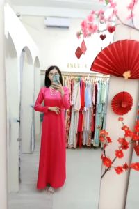 Áo dài gấm cách tân nữ cổ tròn dáng suông xưa Chaang may sẵn áo dài xuông bầu dễ mặc dự tiệc cưới hỏi lễ tết đẹp ADC756